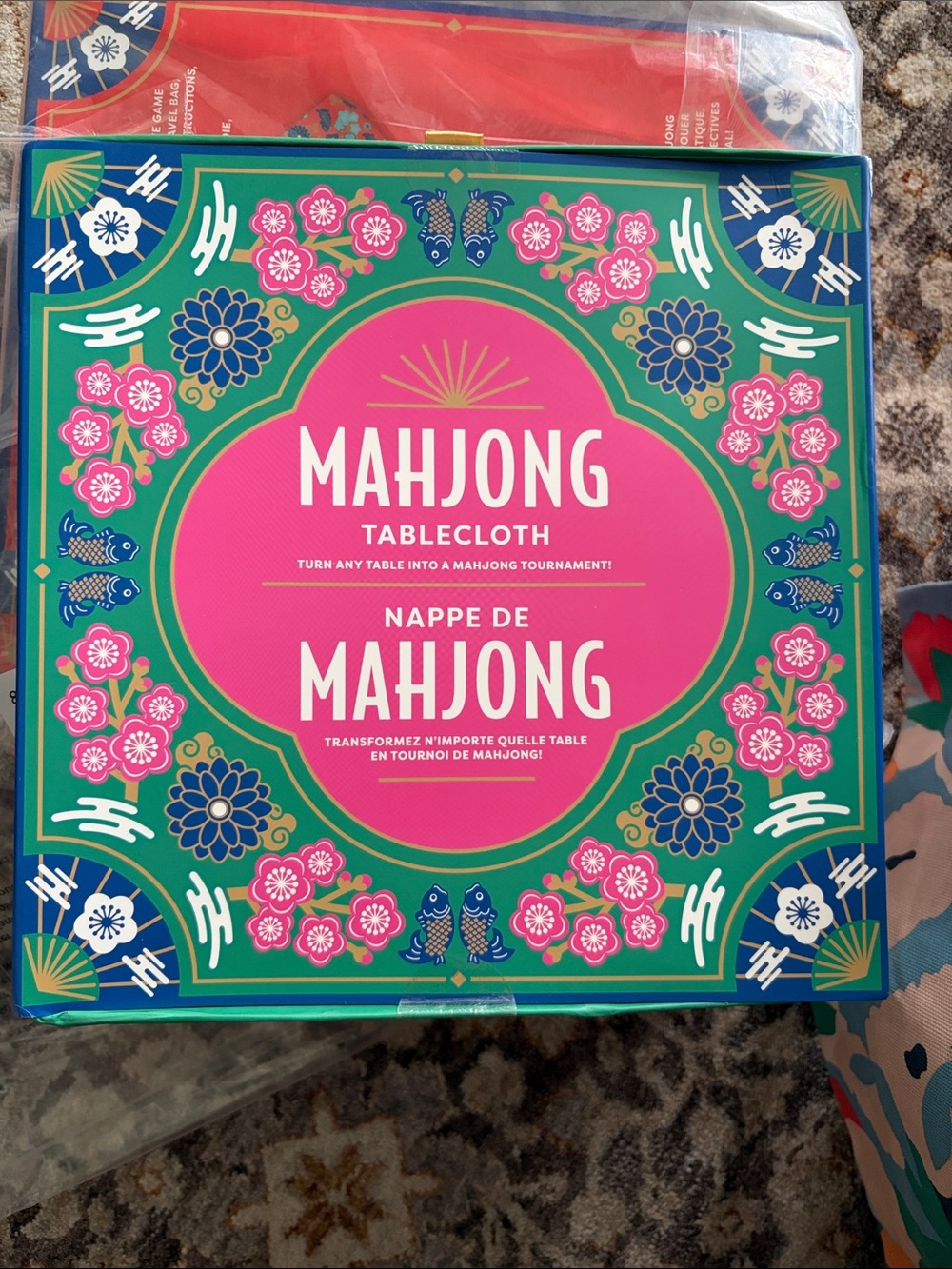 BRAND NEW Mahjong Tablecloth - Green & Pink Decorative Game Mat
